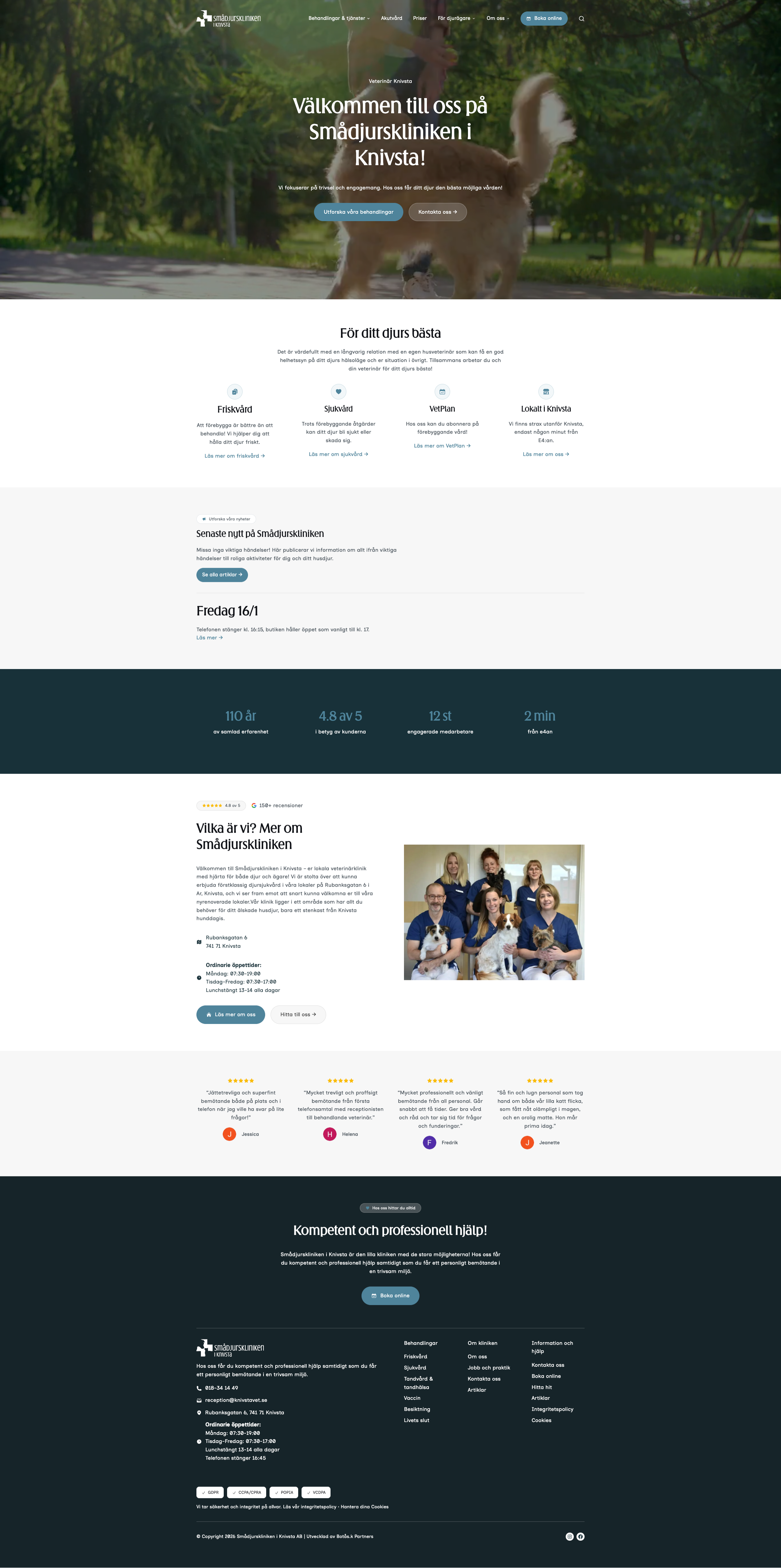 Webbläsarvy av Smådjurskliniken