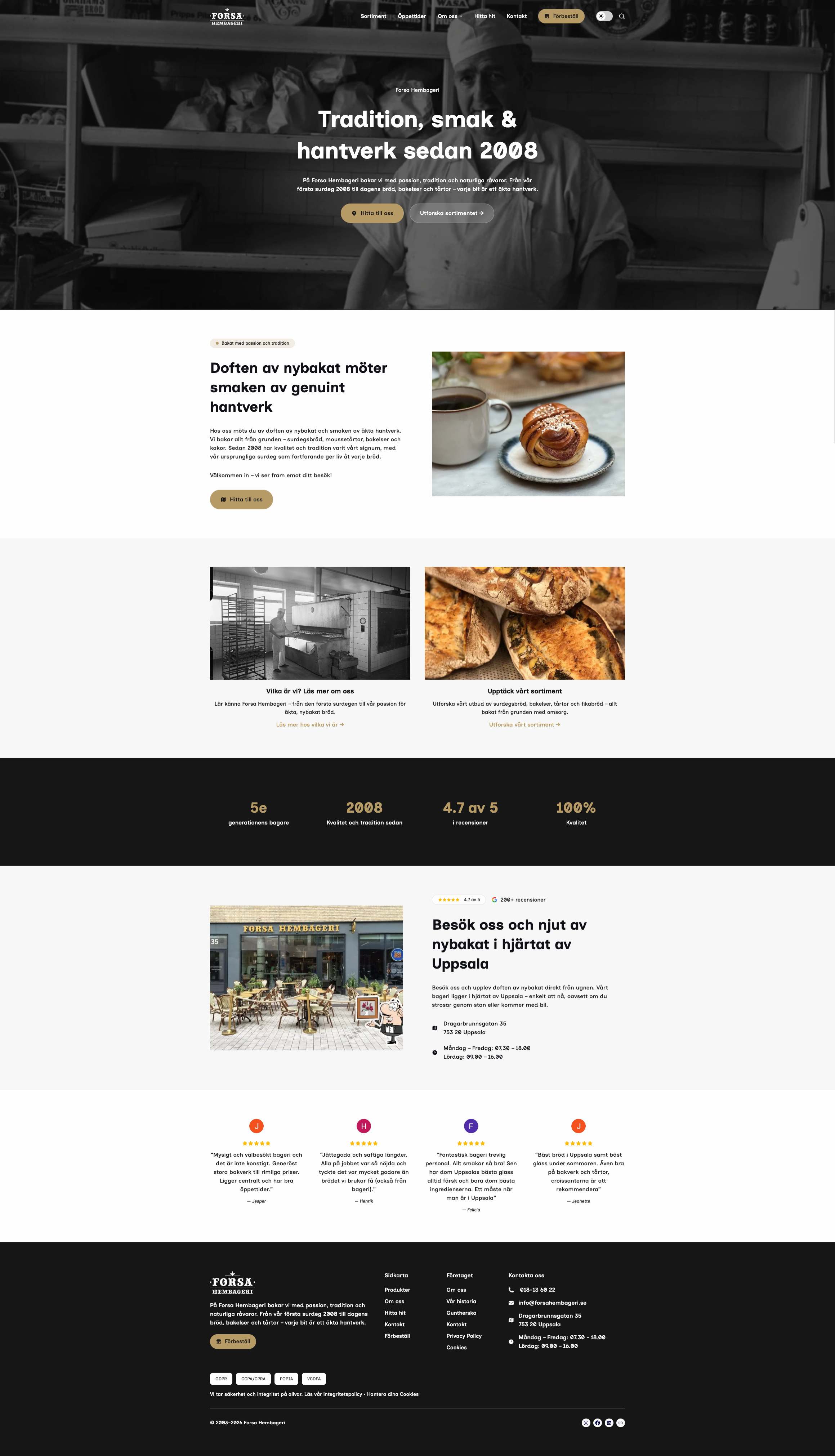 Webbläsarvy av Forsa Hembageri